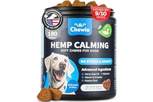 CHEWIA Hemp Calming Chews for Dogs Anxiety - Dog Calming Treats with Melatonin, Valerian Root, Chamomile Extract & Vitamin B Complex - Canine Chews for Vet Visits, Grooming, Travel, Thunderstorms, Fireworks