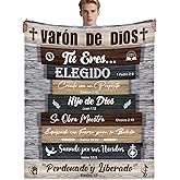 Bozidol Christian Gifts for Men, 50"X60" Spanish Christian Throw Blanket with Bible Verses Scripture, Spiritual Inspirational Religious Baptism Christmas Birthday Gifts for Dad Husband Pastor Friends