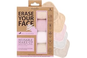 ERASE YOUR FACE Face Reusable Makeup Removing Cloths With Friendly Packaging By Danielle Enterprises 4 pack D50007, ECO, 1 Count