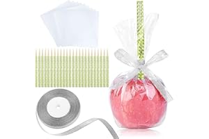 MGWOTH 24 Pack Candy Apple Bamboo Sticks, Caramel Apple Wooden Bling Pointed Skewers, Food Sticks for Rice Krispy Treats Cookie Pops Brownies Homemade Corn Dogs with Glass Bag Glitter Ribbons Tie