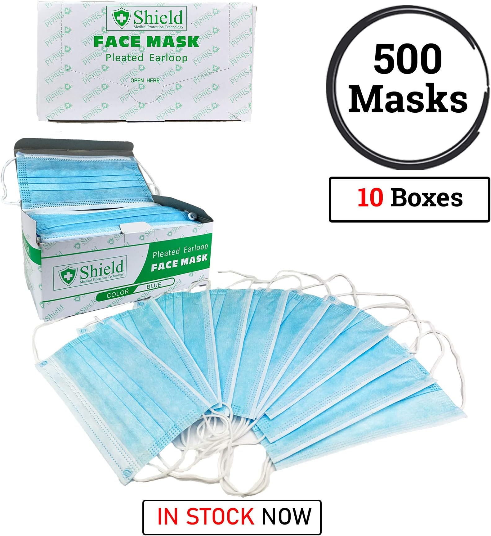 Professional Disposable Face Mask (3-Ply) with Earloop for Bacteria, Germ, Dust, Pollen, Particle Protection (500 PCS)
