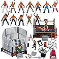 JDS Toy Store 32-Piece Mini Wrestling Playset with Action Figures and Accessories - Kids Toy with Realistic Wrestlers - 2 Rings Included