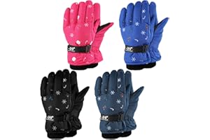 Hicarer 4 Pairs Winter Gloves for Kids Waterproof Snow Ski Gloves Warm Unisex Camouflage Clothes for Cold Weather Girls Boys Children