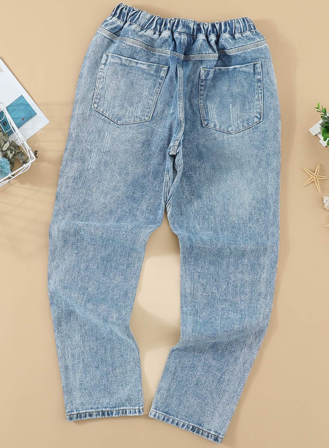 Sidefeel Women Pull-on Distressed Denim Joggers Elastic Waist Stretch Pants at  Women's Jeans store