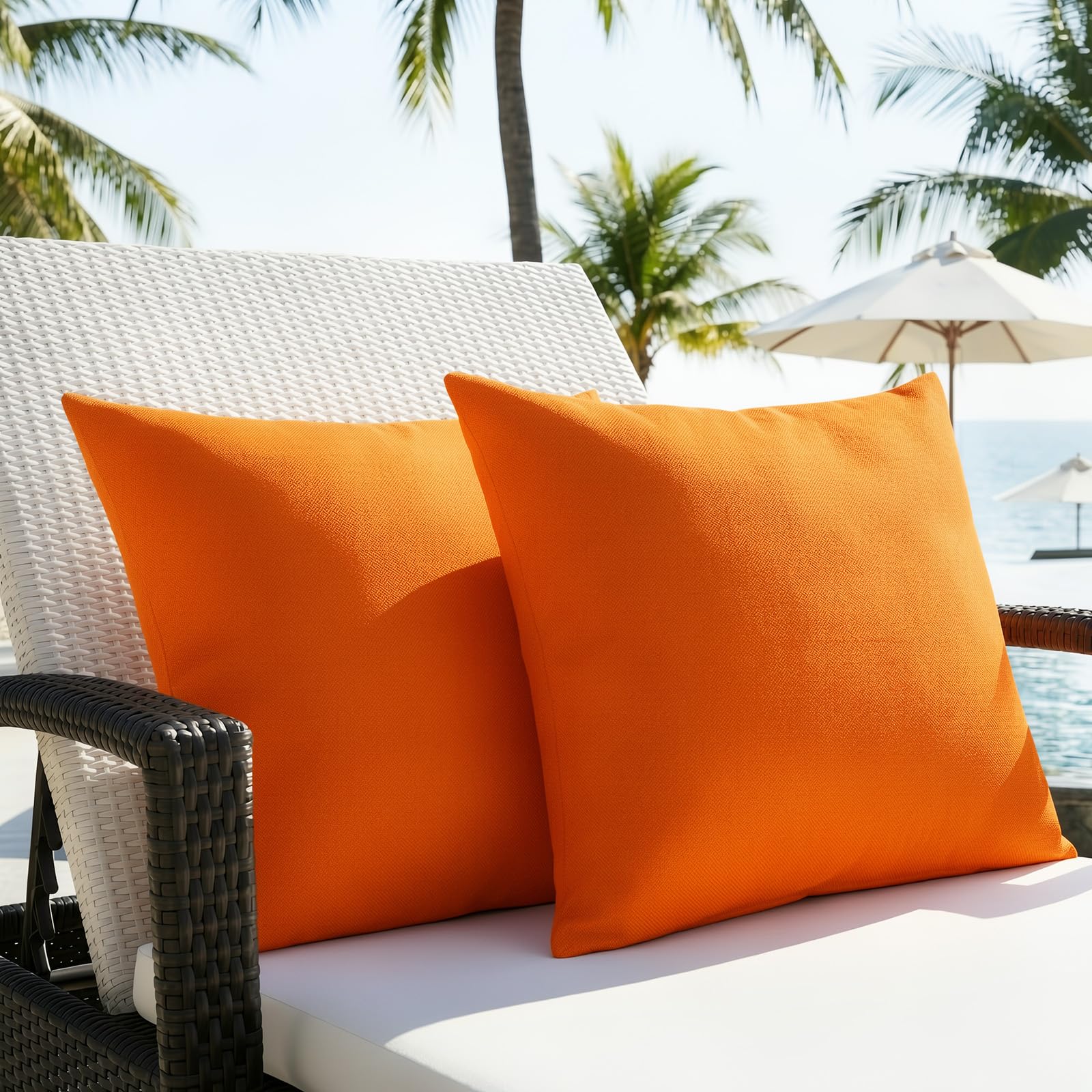 Lewondr Waterproof Outdoor Throw Pillow Cover, 2 Pack Solid PU Coating Throw Pillow Case UV Protection Garden Cushion Cover for Patio Sofa Couch Balcony 18"x18"(45x45cm) - Orange