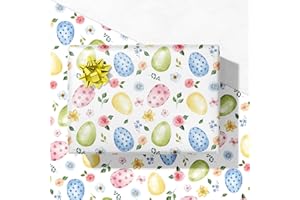GIOLNIAY Easter Egg Wrapping Paper for Kids Adults - Holiday Gift Wrap with Floral and Polka Dot Watercolor Designs - 20 x 29 Inches, 6 Folded Sheets Each, Easy to Store