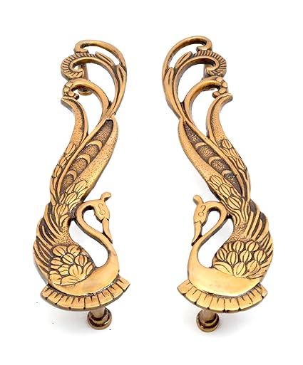 Two Moustaches Peacock Design 11 Inches Brass Door Handle Pair