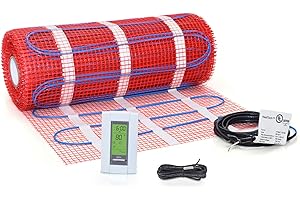 HEATTECH 80 sqft Floor Heating Mat Kit, 120V Electric Radiant Floor Heat Heating Mat System with Adhesive Backing, Aube TH115-AF-120S Programmable Floor Sensing Thermostat w/Floor Sensor. Tile, Stone, Marble