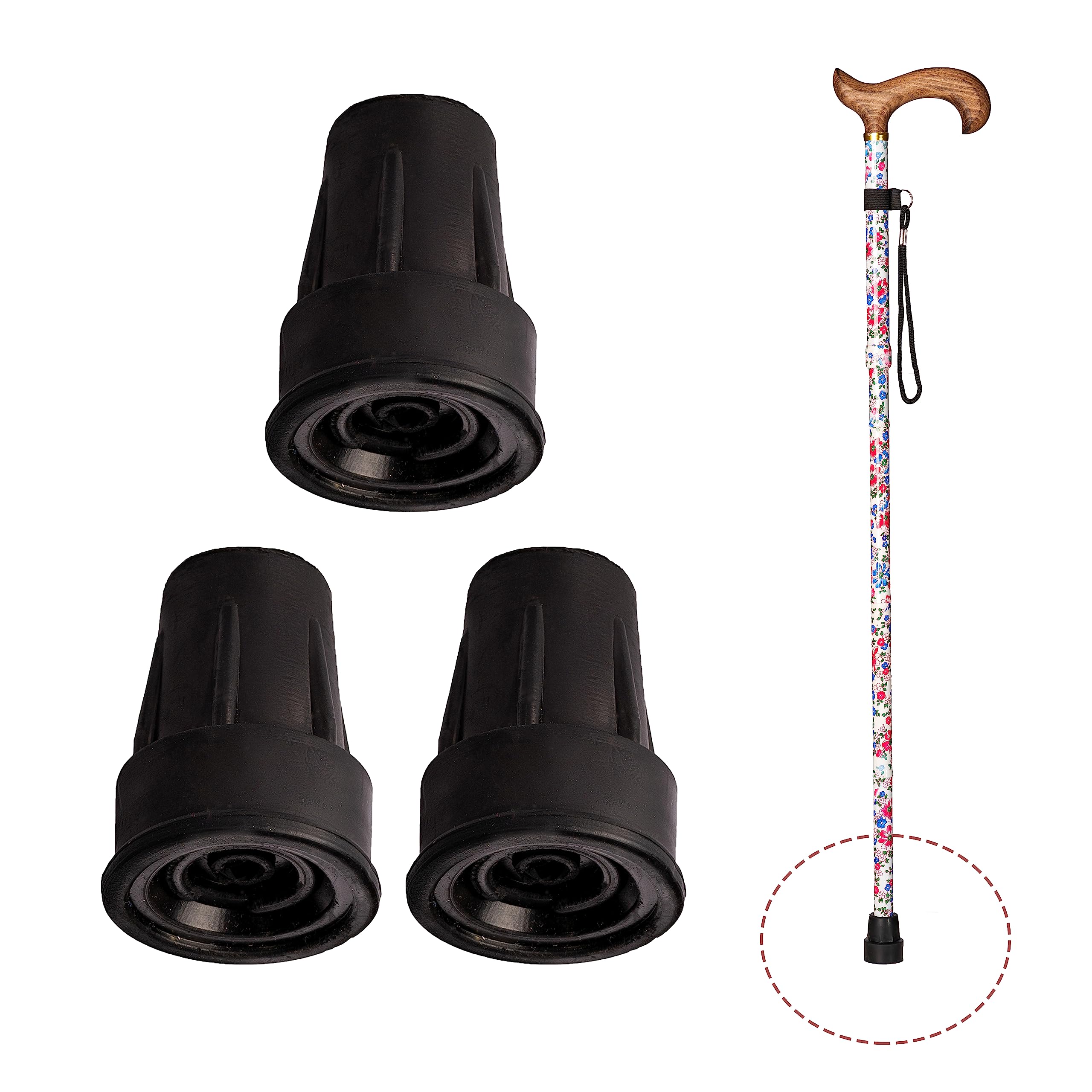 Segorbina de Bastones - 3 Pack of Crutches, 17 mm, 18 mm, 19 mm, Black, Non-Slip Rubber Ferrules, Reinforced Cane Ferrules with Metal Ring, Rubber Studs