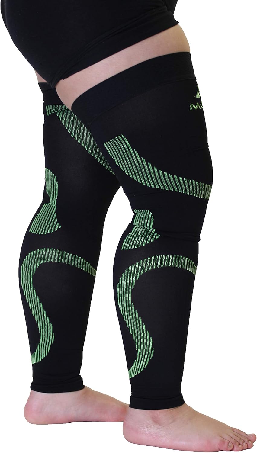 5XL Mojo Compression Stockings for Circulation 20-30mmHg- Bariatric Thigh-Hi With Grip Top - Extra Wide Ankle, Calf, Thigh Plus Size Black/Green 5X-Large A609BG8: Health & Personal Care
