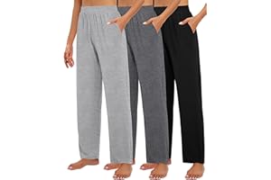 Huukeay 3 Pack Women's Lounge Pants, Cozy Wide Leg Lounge Slacks with Pockets Loose Flowy Yoga Sweatpant Workout Comfy Jogger