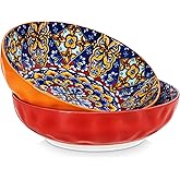 vancasso Large Serving Bowls, 78 Oz Extra Large Salad Bowls Set of 2, Bohemian Decorative Bowls for Salad, Fruit, Pasta and Dinner, Serving Dishes Set for Party, Dishwasher & Microwave Safe－Red