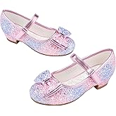 Stelle Girls Dress Shoes Glitter Princess Shoe Flower Mary Jane Low Heels Party Wedding Prom Footwear for Toddler Kids