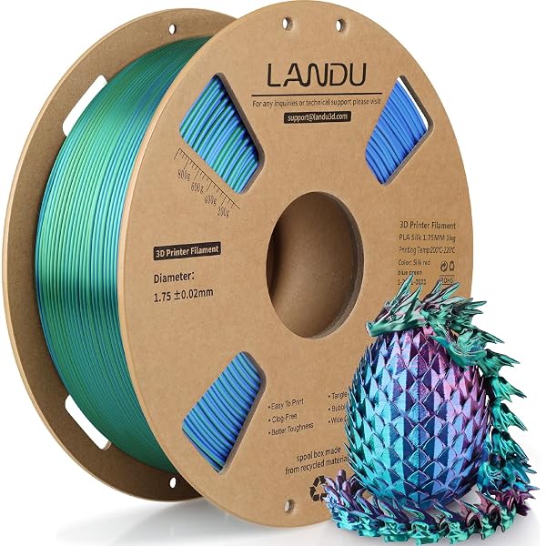 LANDU SILK TRI-COLOR PLA FILAMENT 1.75MM 1KG, TRIPLE COLOR SILK PLA FILAMENT, SILK RAINBOW PLA FILAMENT, NEATLY WOUND 3D PRINTER FILAMENT, 3 IN 1 MULTI COLOR FILAMENT +/-0.02MM, SILK RED BLUE GREEN