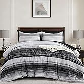 WONGS BEDDING Black King Comforter Set 7 Pieces, Striped Comforter Bedding Set for All Season, Ultra Soft King Size Bed in a Bag with Sheets, Pillowcases & Shams