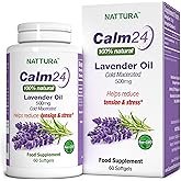 Nattura Calm Aid Lavender Oil Pills - 500mg - 60 Softgels - 100% Natural, Helps Reduce Stress, Calming for Body & Mind, Non-G