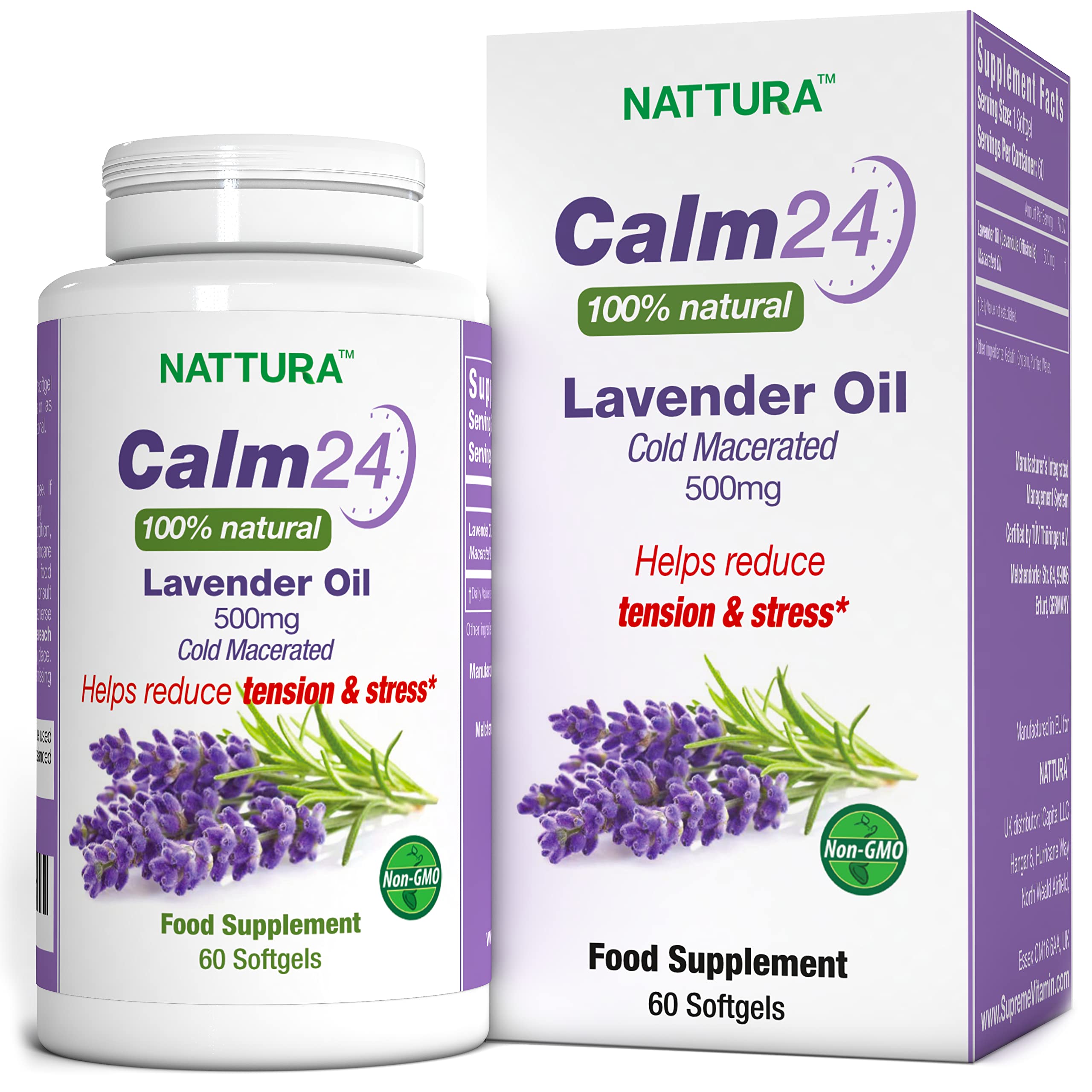 Calm Aid Lavender Oil Pills - 500mg -60 Softgels - 100% Natural, Helps Reduce Tension & Stress, Calming Supplement For Body & Mind, Sleep Aid, Anxiety Relief, Cold Macerated, Non-GMO, Certified Kosher