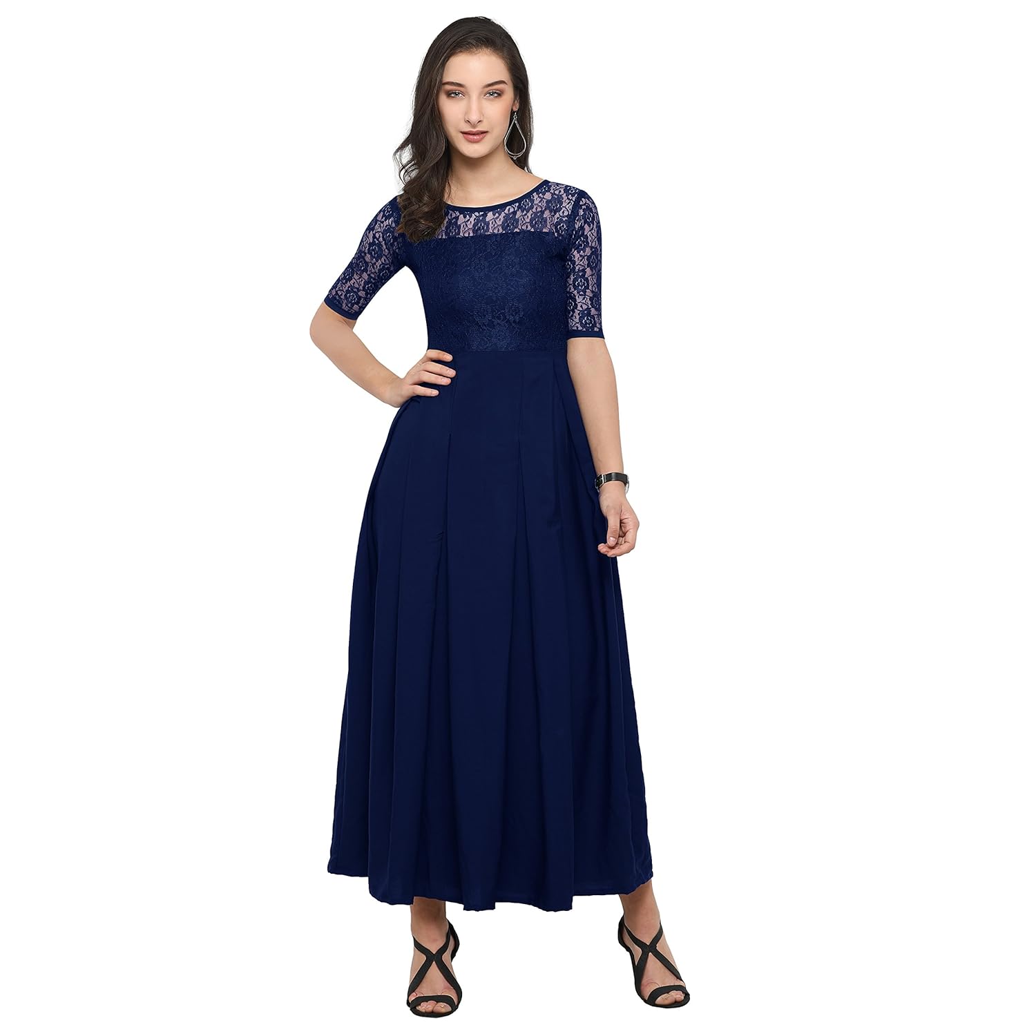 brahmani creation surat women's crepe dress (blue)
