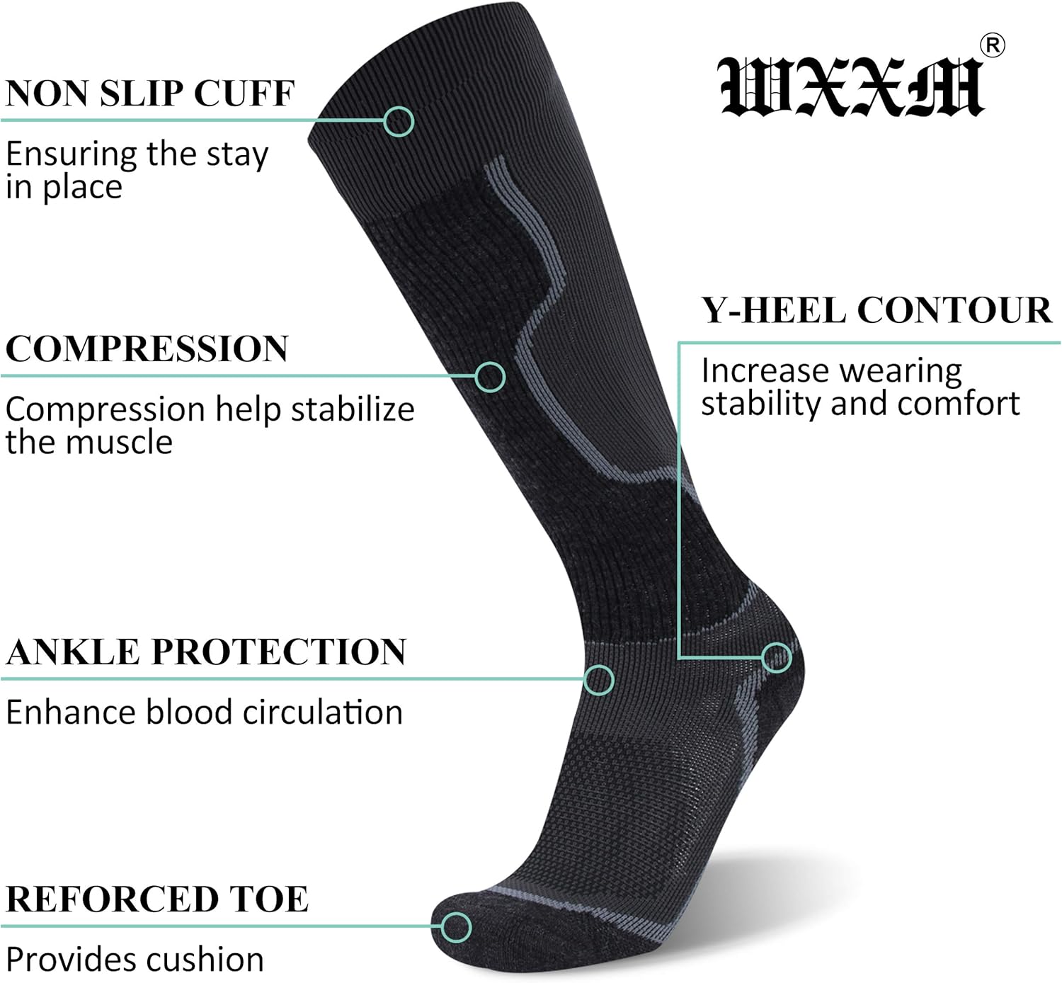 WXXXM Wool Ski Socks, Extra Warm Knee High Performance Snow Skiing/Snowboard Socks in Outdoor,Fit for Men and Women: Clothing