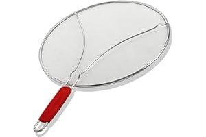 ALPHA LIVING Splatter Guard for Frying Pan & Food Strainer and Universal Cookware 13" - Stops Hot Oil Splash - RED Handle - Splatter Screen for Cooking