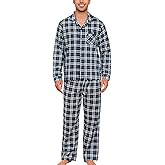 ENJOYNIGHT Mens 100% Cotton Flannel Pajamas Set Plaid Button Pjs Long Sleeve Sleepwear