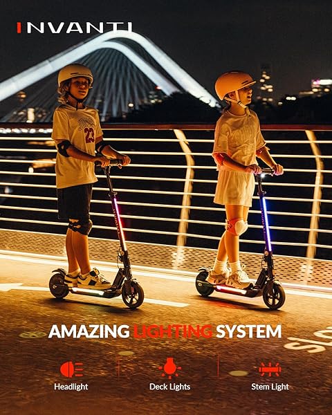 INVANTI KS03 ELECTRIC SCOOTER FOR KIDS AGES 8+, 180W MOTOR, MAX 12MPH & 10 MILES, 7″ SOLID WHEEL, LED LIGHTS, LED DISPLAY, DOUBLE BRAKING, KIDS ELECTRIC SCOOTER WITH 3 ADJUSTABLE SPEEDS (BLACK)