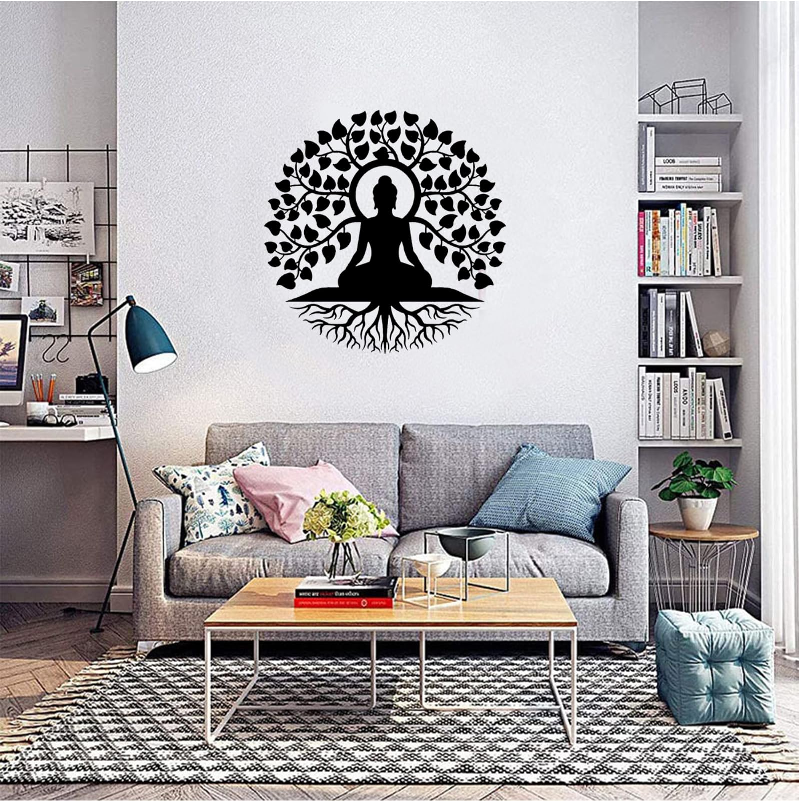 LIKEUDO 50cm Tree of Life with Buddha Wall Hanging - Metal Art Decoration for Living Room - Bodhi Tree and Buddha Wall Plaque