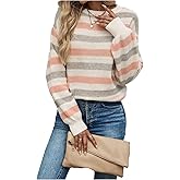 GORGLITTER Women's Argyle Checkered Sweater Plaid Long Sleeve Fall Knit Sweater Pullover Tops