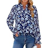 Simplee Womens Boho Long Sleeve Tops 2025 V Neck Floral Blouses Dressy Casual Fall Chiffon Loose Work Pullover Cute T Shirts