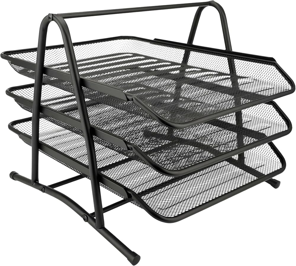 D.RECT 3 Tier A4 Mesh In Tray Desk Organizer Black File Holder