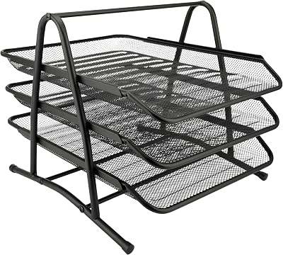 D.RECT 3 Tier A4 Mesh In Tray Desk Organizer Black File Holder