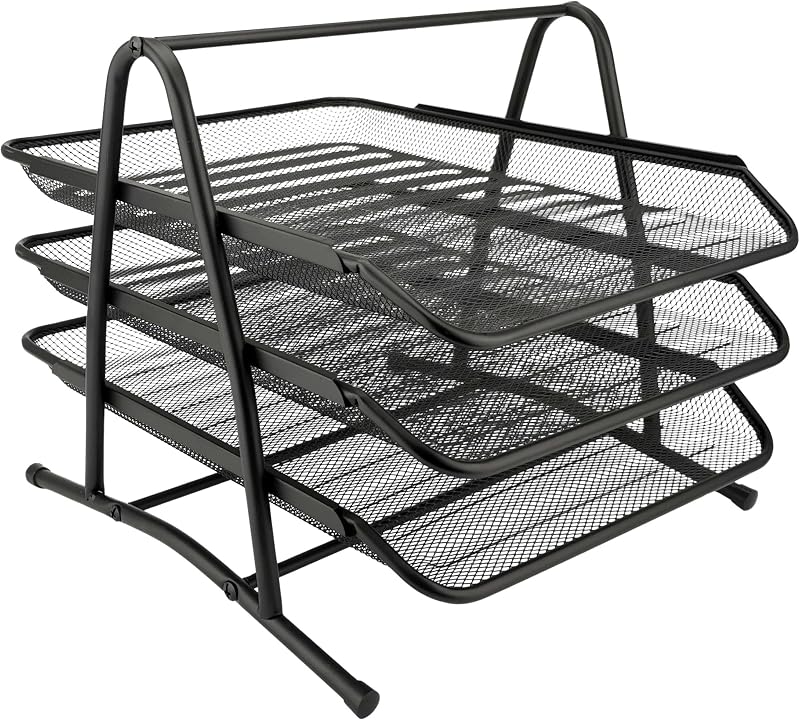 D.RECT 3 Tier A4 Mesh In Tray Desk Organizer Black File Holder