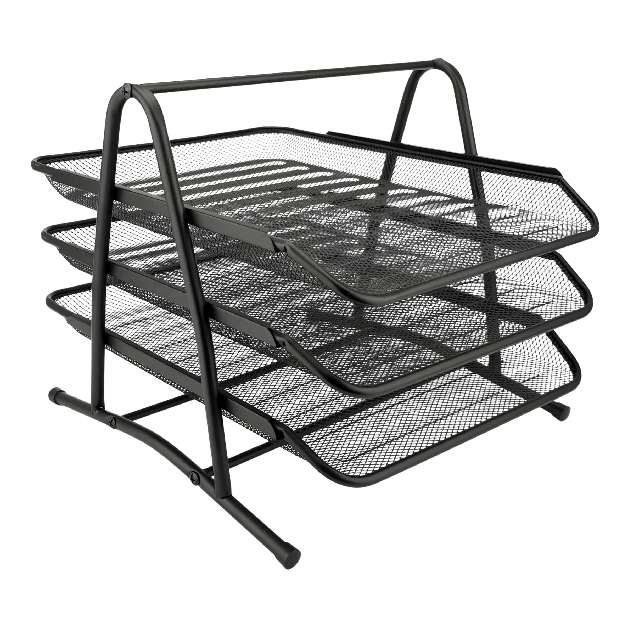 3 Tier A4 Mesh in Tray | Mesh Desk Organiser | for Home & Office | Black | File Holder Document Storage Letter Paper Organiser