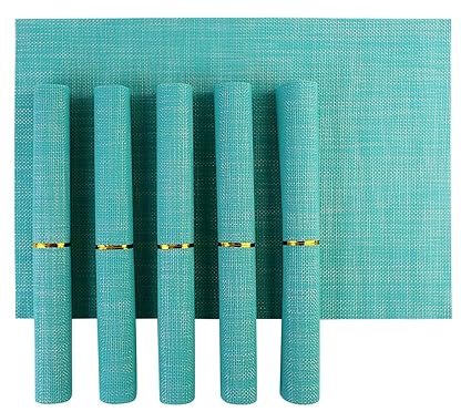 HOKIPO PVC Dining Table Kitchen Placemats (45 x 30 cm, Blue) - 6 Pieces