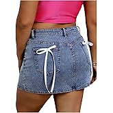 Floerns Women's Plus Size Bowknot Denim Skirts High Waist Stretchy Y2k Short Jean Skirts