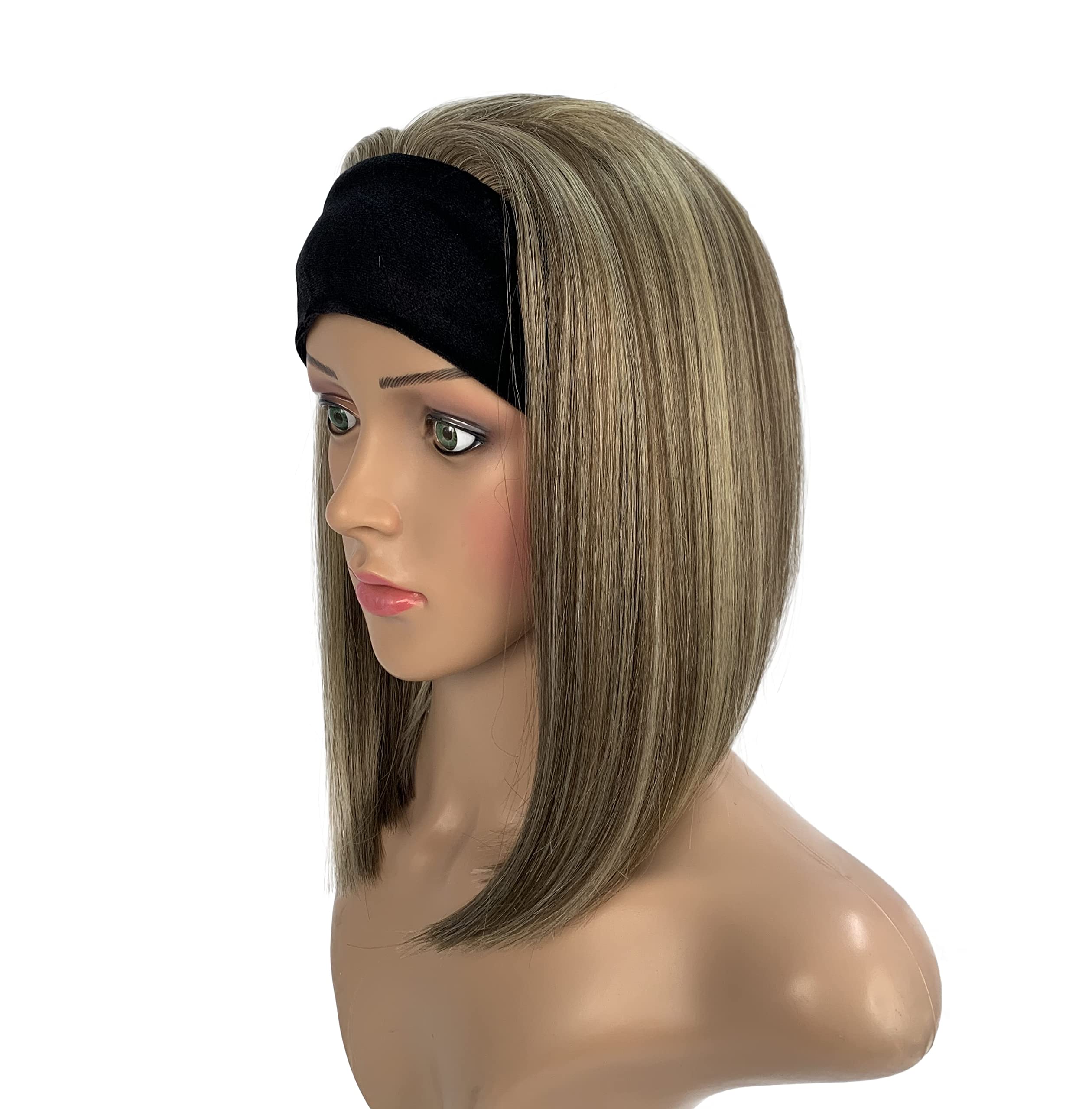 SLEEK Synthetic HeadBand Wigs Straight HeadBand Wig 11inches Headband Bob Wigs Short Wigs Heat Resistant Fiber Wig 120g (F12/16/613)