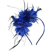 Womens Fascinators Hats Tea Party Hats for Women, Feather Pearl Veil Headband for Wedding Cocktail Dresses Accessories