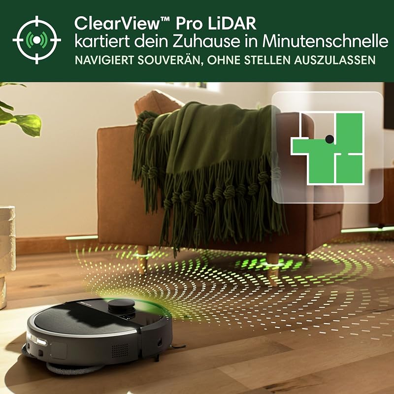 Roomba Plus 505 Combo Robot + AutoWash Dock Saugroboter mit Wischfunktion - Multifunktinales Dock - Clearview Pro LiDAR - 7000Pa - DualClean Wischpads mit PerfectEdge - SmartScrub - Schwarz