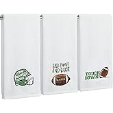 Preboun 3 Pcs Football Hand Towels Bathroom Decor 13.8 x 29.5'' Cotton Embroidered Touch Down Football Decorative Kitchen Dish Towel White Green Bathroom Decor Housewarming Gift Party