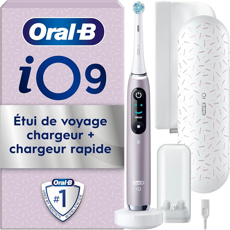 iO 9 Brosse À Dents Électrique Pour Adultes, Rose Quartz, Édition Spéciale, 7 Modes De Brossage Avec Blancheur Et Soin Des Gencives, 1 Brossette De Recharge, 1 Chargeur, 1 Étui De Voyage