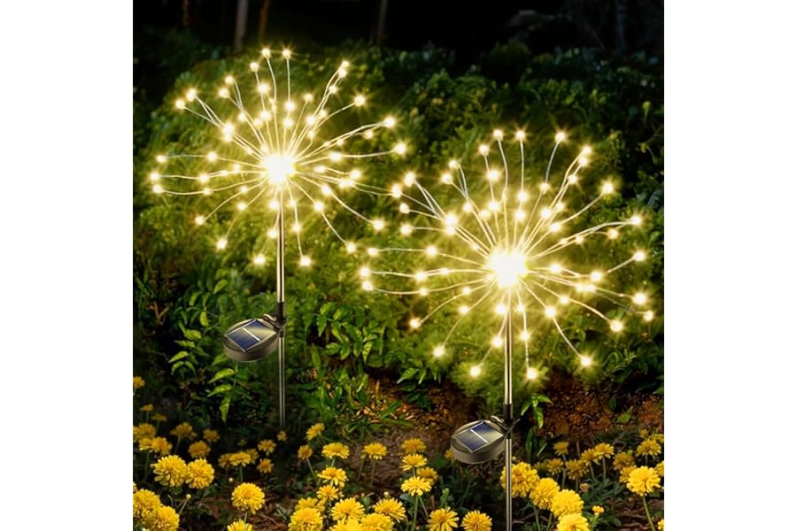 Anordsem Solar Garden Lights Outdoor: Bendable Copper Wire with 120 LED Firework Beads - Warm Waterproof DIY Starburst Decoration for Yard Pathway Patio - Gifts for Women Mom Homeowners