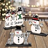 4 Pack Snowman Decorations Indoor, Winter Decorations for Home Table Centerpieces for Office, Snowman Table Decor Hello Winter Let it Snow and Joy Christmas Indoor Wooden Decor