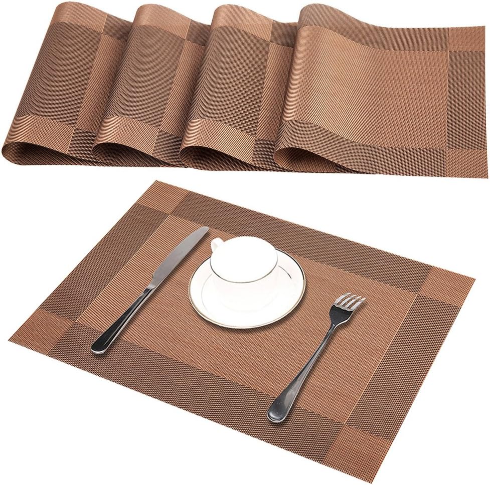 Placemats - Set of 4 Placemats for Dining Table - Washable Non-slip Table Mats - Heat-resistant Woven Vinyl for Dining Banquet or Party Decoration