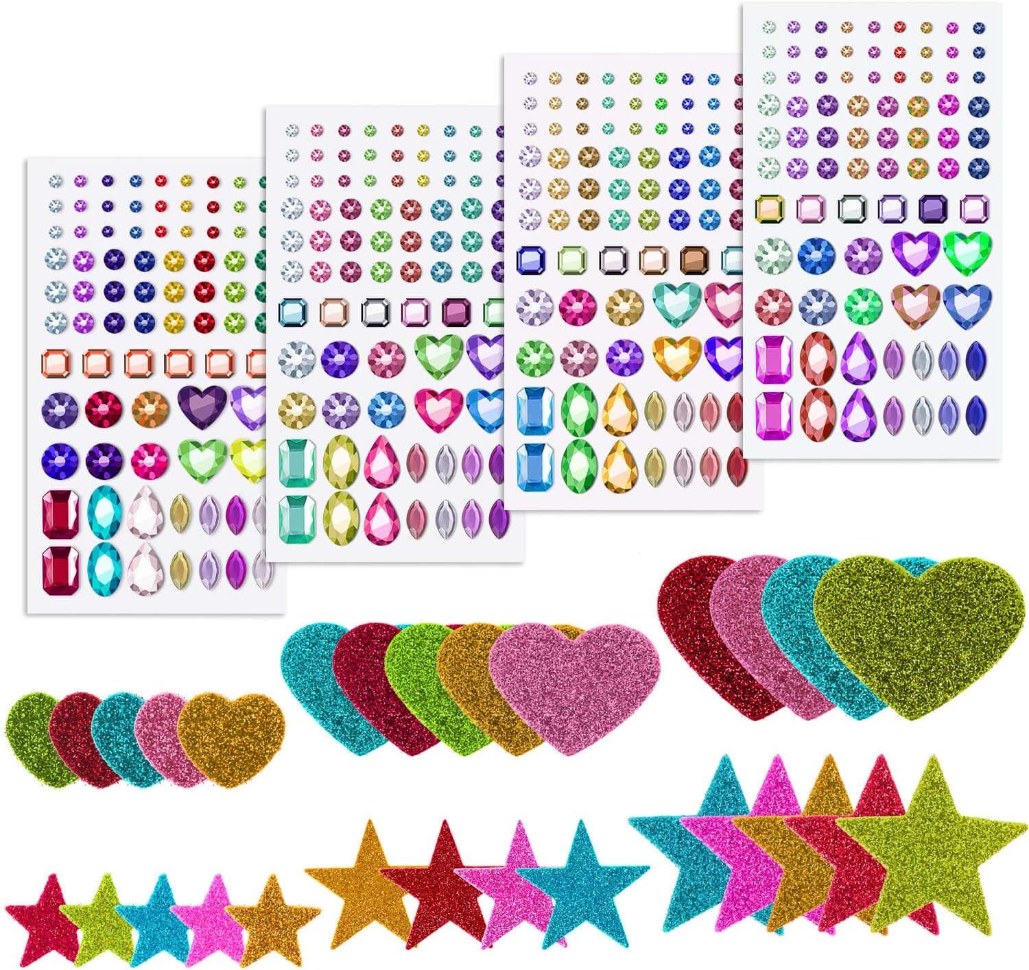 Anezus 4 Sheets Craft Gems Self Adhesive Rhinestones Jewel