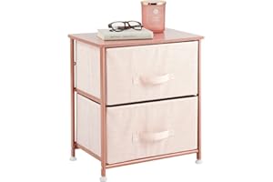 mDesign Small Storage Dresser End/Side Table Night Stand with 2 Removable Fabric Drawers - Organizer for Bedroom, Living Room, Closet - Hold Clothes, Accessories, Lido Collection, Light Pink/Rose Gold