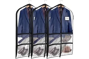 Univivi 3 PC 40 Inch Clear Kid Dance Costume Bags with 3''Gusset PVC Garment Bag for Dance Competitions,with 1 ID Slot,4 Medi