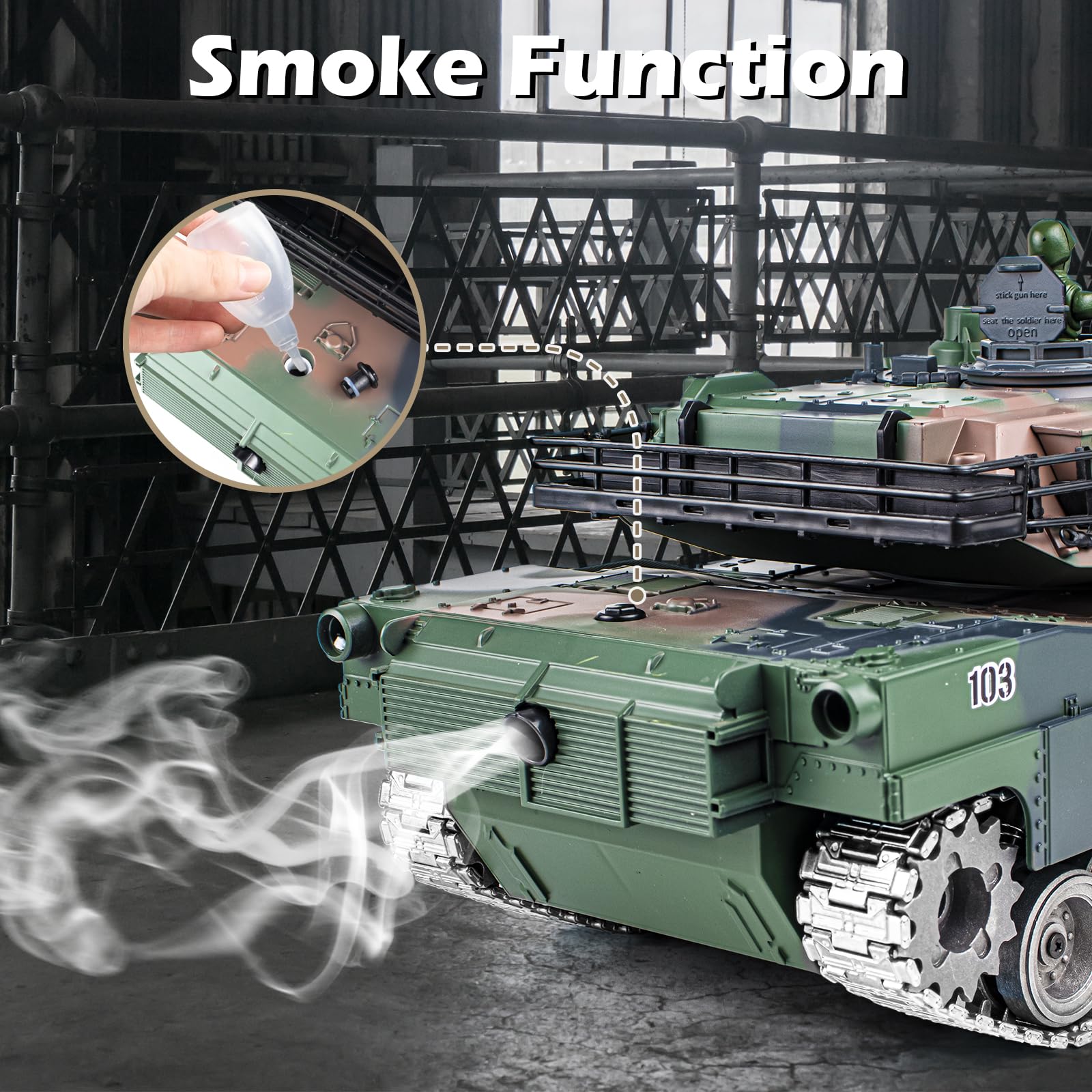 Supdex RC Tank, 1:18 Alloy Metal M1A2 Abrams Remote Control Model Army Toys, 2.4Ghz Military Tank with Smoke, Sound and Lights, RC Vehicle That Shoots BBS and Water Bombs for Adults and Kids