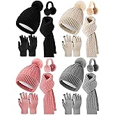 16 Pcs Women Hat Scarf Gloves Ear Muffs Set Winter Knitted Pom Beanie Hats Scarf Touch Screen Gloves for Men Adult Homeless