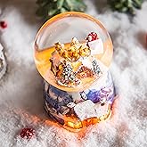 Musical Snow Globe with Lights and Rotating Santa Sleigh, LED Snowfall Globe with Village Scene and Melodies, Decorative Gift for Home Display, Plays 14 Classic Christmas Carols