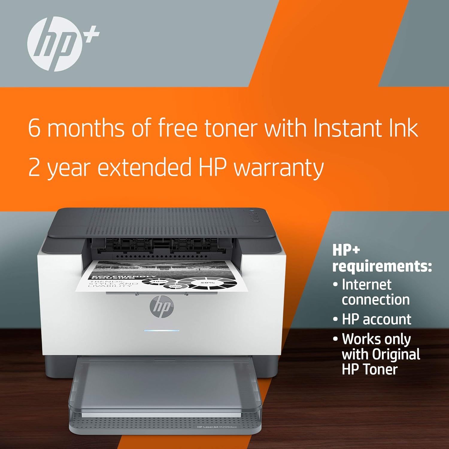 HP LaserJet M209dwe Wireless Black & White Printer, with bonus 6 months free Instant Ink through HP+ (6GW62E): Electronics